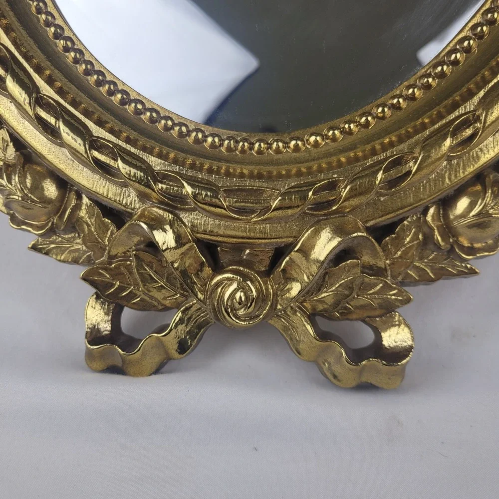 Vintage Home Interiors Gold Oval Wall Mirror Rose Ribbon Hollywood Regency 21